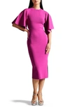 Ted Baker Lounia Fluted Sleeve Body-con Sweater Dress In Deep Pink