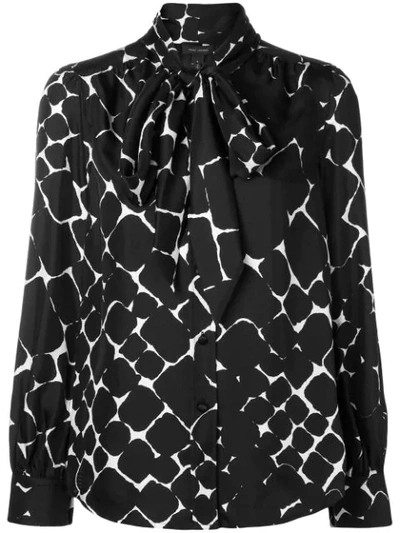 Marc Jacobs Tie-neck Bishop-sleeve Abstract-print Silk Top, Ivory In Ivory Multi