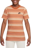 Nike Kids' Sportswear Stripe Cotton Logo T-shirt In Amber Brown/ Campfire Orange