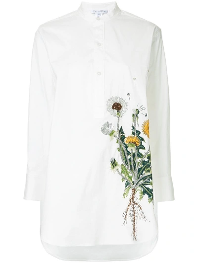 Oscar De La Renta Dandelion-embroidered Long-sleeve Boyfriend Blouse In Multi