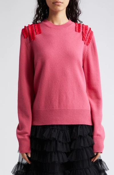 Molly Goddard Taffeta Trim Wool & Cashmere Crewneck Jumper In Blush