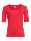 Akris Punto Square-neck Elbow-sleeve Jersey Top In Cranberry