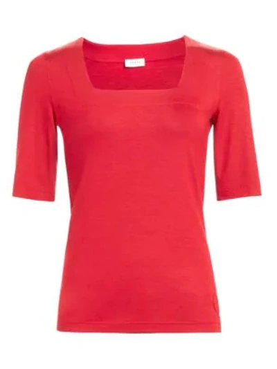 Akris Punto Square-neck Elbow-sleeve Jersey Top In Cranberry