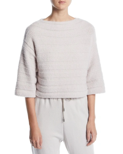 Gentry Portofino Elbow-sleeve Boxy Cropped Cashmere-blend Sweater In Gray