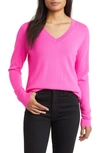 Caslon Wool Blend V-neck Sweater In Pink Neon