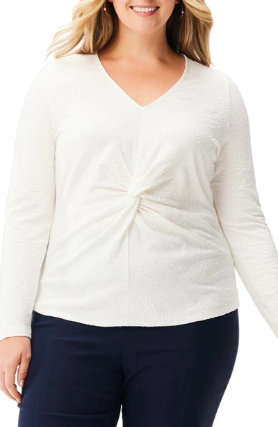 Nic + Zoe Textured Twist Front Knit Top In Cream