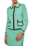 Ming Wang Contrast Trim Knit Jacket In Seaspray/ Black