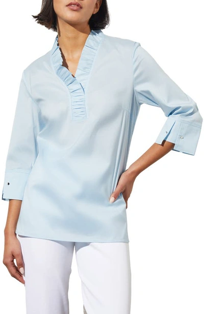 Ming Wang Ruffle Collar Shirt In Haze