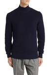 Hugo Boss Maurelio Mock Neck Cotton & Wool Waffle Sweater In Dark Blue