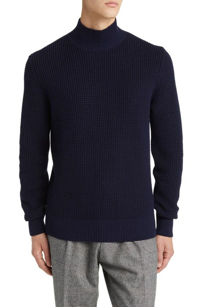 Hugo Boss Boss Maurelio Mock Neck Cotton & Wool Waffle Sweater In Dark Blue