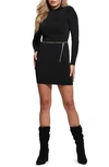 Guess Mariah Back Cutout Long Sleeve Belted Minidress In Jet Black