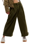 Free People After Love Roll Cuff Wide Leg Pants In Moss Song