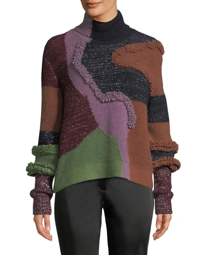 Peter Pilotto Turtleneck Patchwork Knit Pullover Sweater W/ Metallic In Multi Pattern
