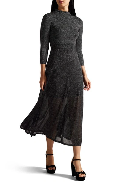 Ted Baker Kannie Metallic Sparkle Knit Fit & Flare Dress In Black