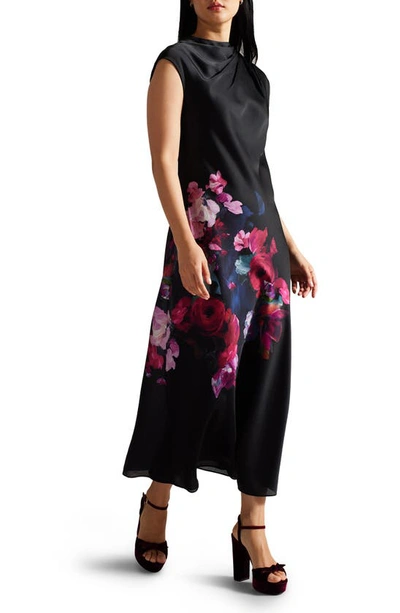 Ted Baker Rahlee Floral Midi Slipdress In Black