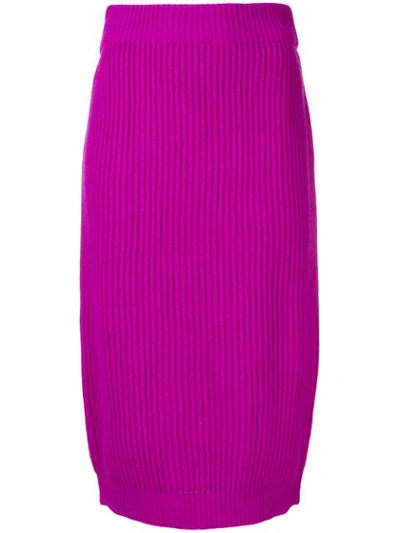 Marc Jacobs Ribbed Fitted Wool-cashmere Midi Skirt In Purple