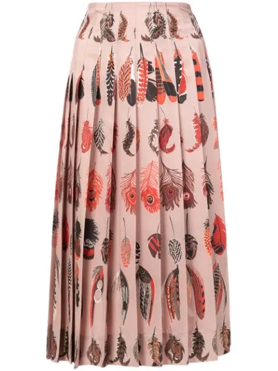 Altuzarra Sirocco Feather-print Pleated Skirt In Almond
