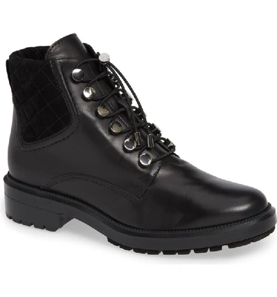 Aquatalia Linda Leather Combat Boot, Black