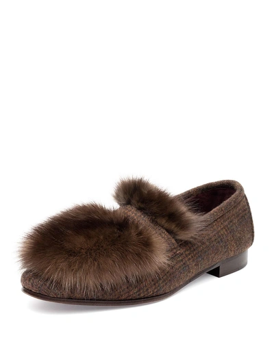 Bougeotte Cashmere And Fur Flat Loafers In Brown