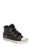 Ash Valko Leather High-top Sneakers With Faux Fur In Black/ Eco Fur Off White