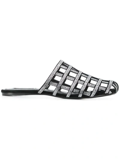 Alexander Wang Alison Crystal-embellished Leather Slippers In Black