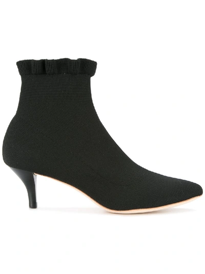 Loeffler Randall Kassidy Ruffled Stretch Knit Sock Booties In Black