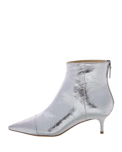 Alexandre Birman Kittie Metallic Leather Low-heel Point-toe Booties In Silver