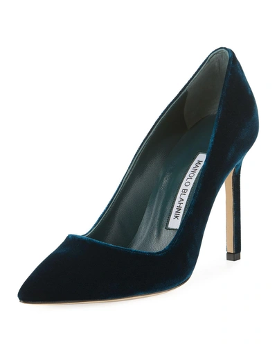 Manolo Blahnik Bb Velvet 105mm Point-toe Pumps, Teal