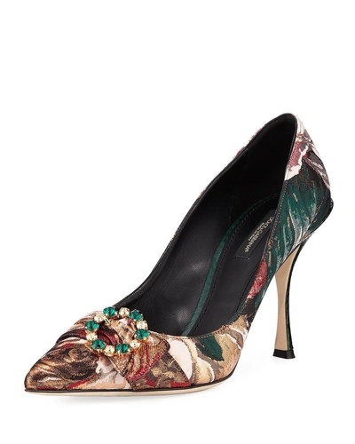 Dolce & Gabbana Floral Tapestry 90mm Pumps In Multi