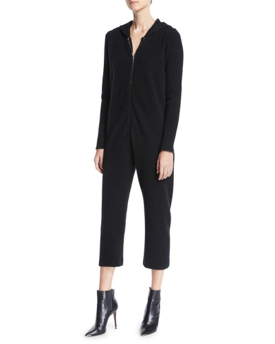 Gentry Portofino Zip-front Long-sleeve Cropped Straight-leg Cashmere Jumpsuit In Black