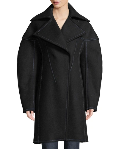 Mugler Full-sleeve Structured Wool Coat W/ Seaming Details In Black