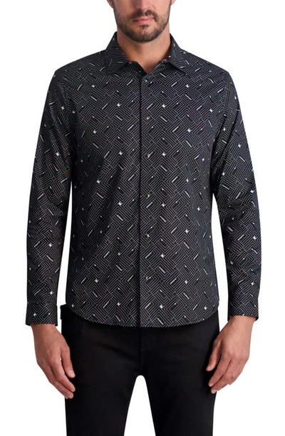 Karl Lagerfeld Geo Print Long Sleeve Stretch Cotton Button-up Shirt In Black