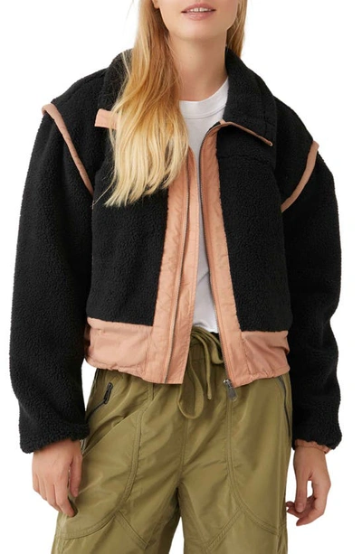 Fp Movement Courtside Faux Shearling Jacket In Black/ Peach Bark Com
