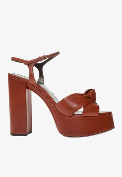 Saint Laurent Bianca 125 Leather Platform Sandals In Brown