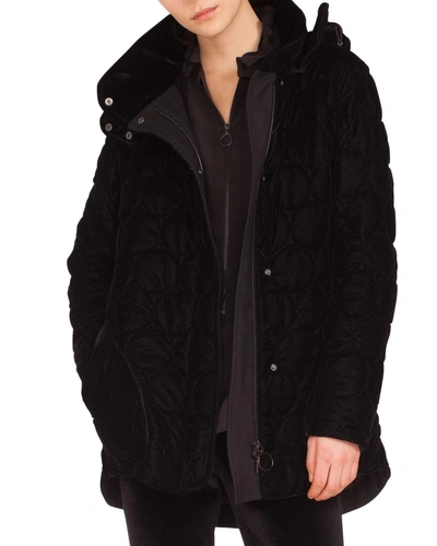 Akris Punto Stand-collar Detachable Hood Zip-front Quilted Parka Jacket, Black
