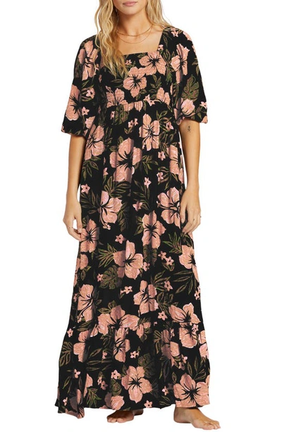 Billabong Full Bloom Smocked Maxi Dress In Black Sands