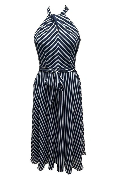 Julia Jordan Stripe Twist Neck Dress In Navy/ Ivory
