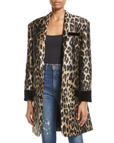 Tre By Natalie Ratabesi One-button Leopard-jacquard Knee-length Coat
