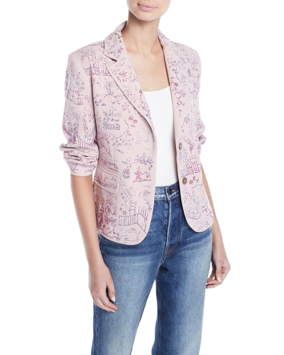 Libertine Two-button Crystal-beaded Chinoserie Short Blazer In Pink