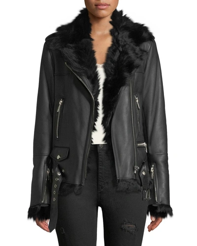 Nour Hammour Shearling-lined Lace-up Sides Lamb Leather Jacket In Black