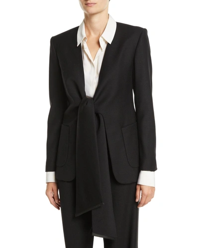 Osman London Tie-front Long-sleeve Heavy Wool Tuxedo Jacket In Black