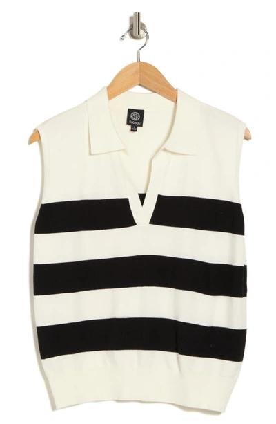 Bobeau Stripe Sleeveless Polo Sweater In Ivory/ Black