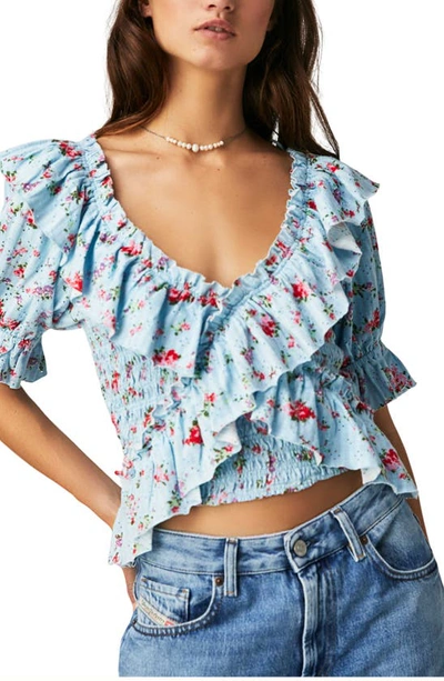 Free People Favorite Girl Floral Print Ruffle Crop Top In Multi