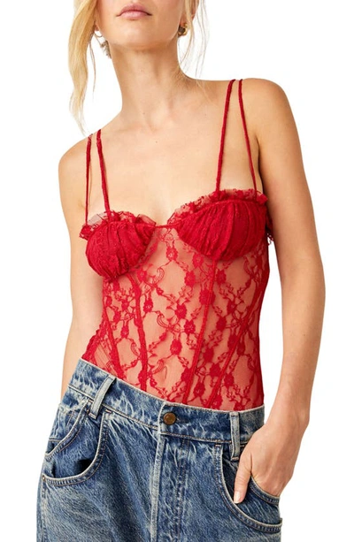 Free People If You Dare Lace Bodysuit In Cranberry