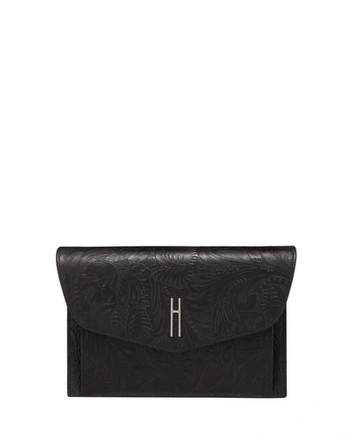 Hayward Bobby Black Tooled Leather Clutch Bag