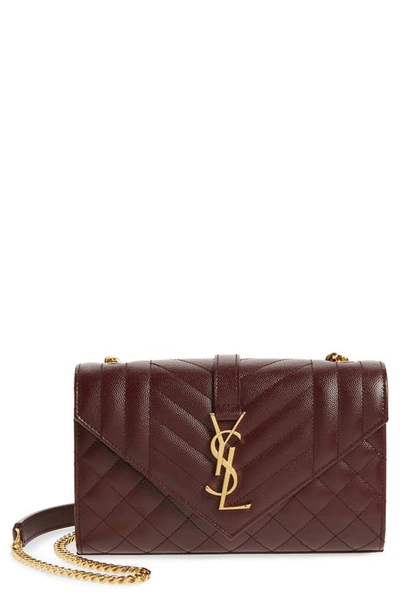 Saint Laurent Monogram Ysl Envelope Small Chain Shoulder Bag - Golden Hardware In Rouge Legion