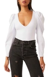 Free People Va Va Voop Long Sleeve Bodysuit In White