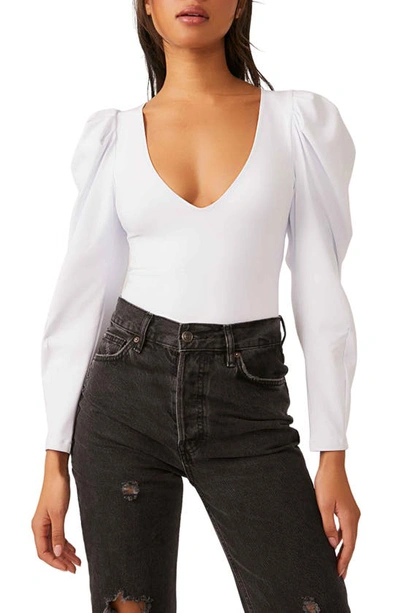 Free People Va Va Voop Long Sleeve Bodysuit In White