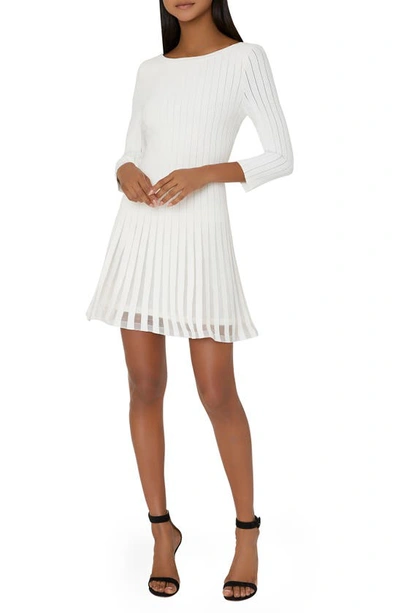 Milly Tabitha Sheer Stripe Long Sleeve Godet Minidress In Ecru