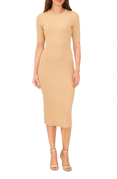 Halogen Rib Short Sleeve Sheath Sweater Dress In Light Sand